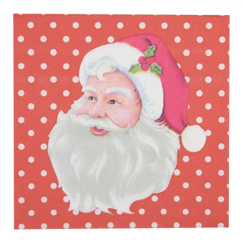 Vánoční papírové ubrousky s puntíky a Santa Clausem 20 ks – 33x33 cm