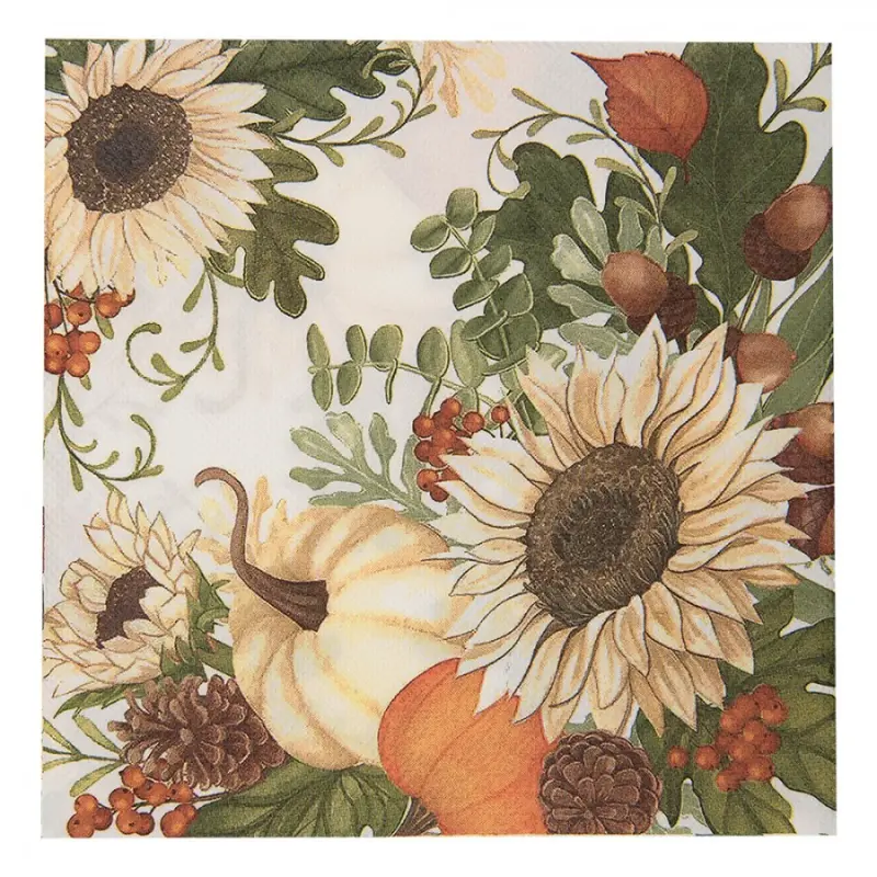 Podzimní papírové ubrousky se slunečnicí, dýní a jeřabinami 20 ks – 33x33 cm