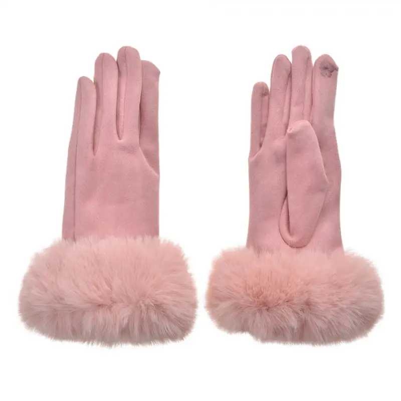 Růžové dámské rukavice s kožešinkou Nannette – 9x24 cm