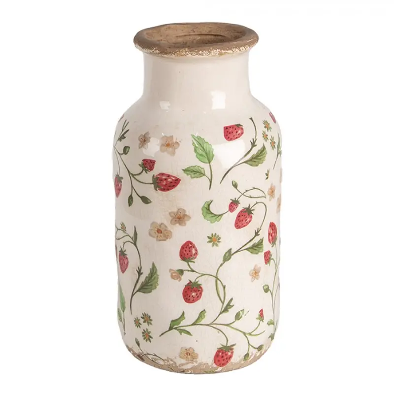 Keramická váza s dekorem jahod Bertjan / Wild Strawberries M – 14x26 cm