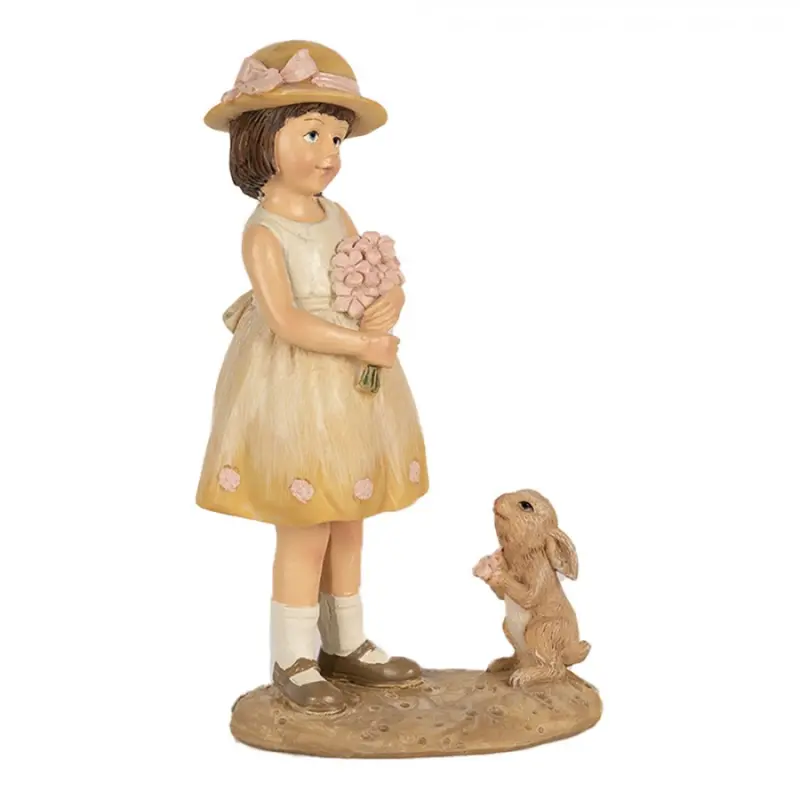 Figurka holčičky s kytičkou a králíčkem – 15 cm