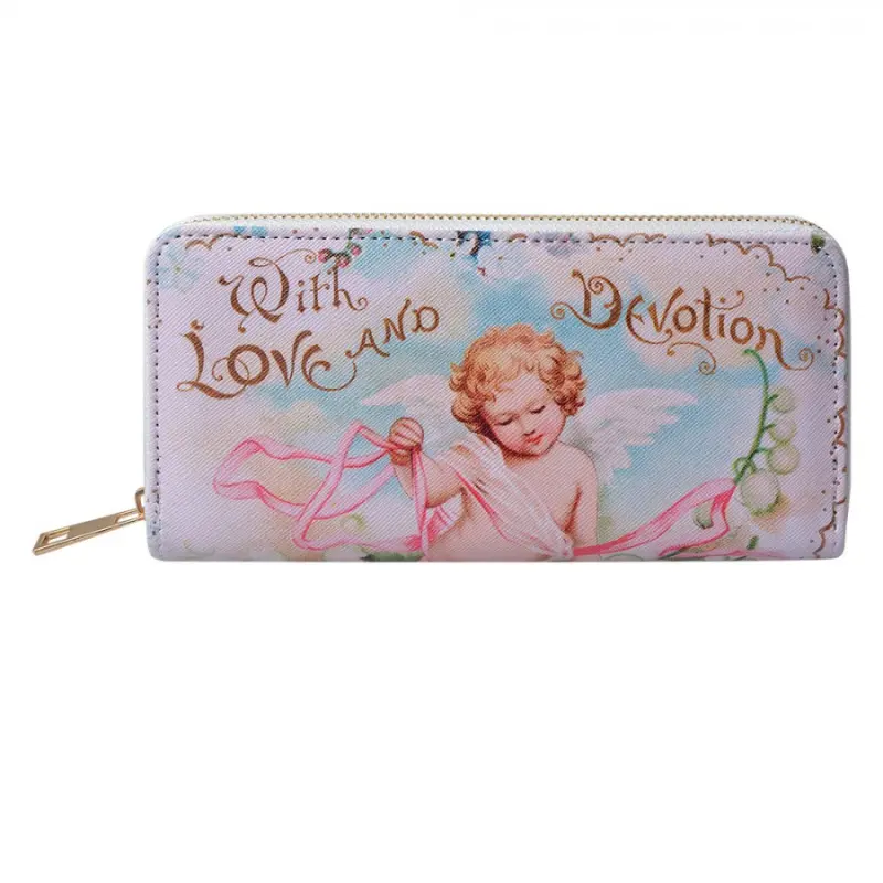 Modro-růžová velká peněženka s andělíčkem With Love and Devotion – 10x19 cm