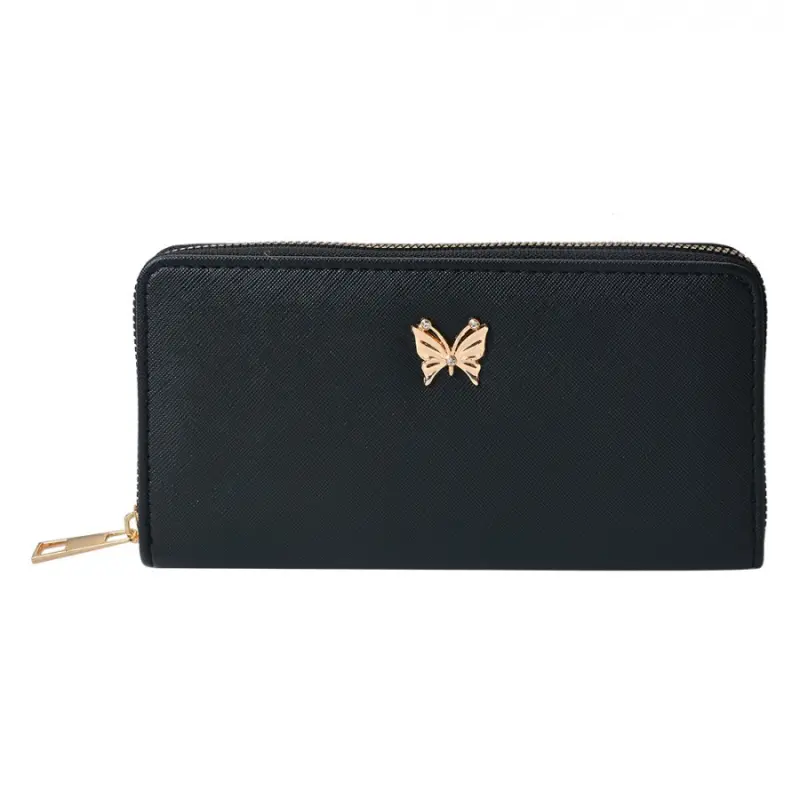 Černá velká peněženka s kovovým motýlkem Butterfly – 19x10 cm