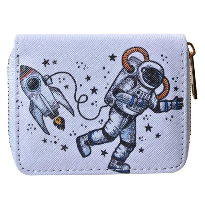 Bílá malá peněženka s astronautem Space – 11x9 cm