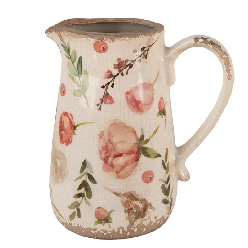 Keramický dekorační džbán s malbou růží Tilda Pink Elegance M – 17x12x18 cm