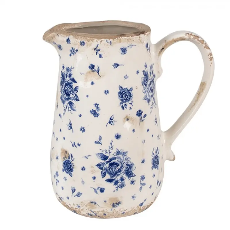 Keramický dekorační džbán s vintage modrými růžemi Blauw Blue Rose M – 16x12x18 cm