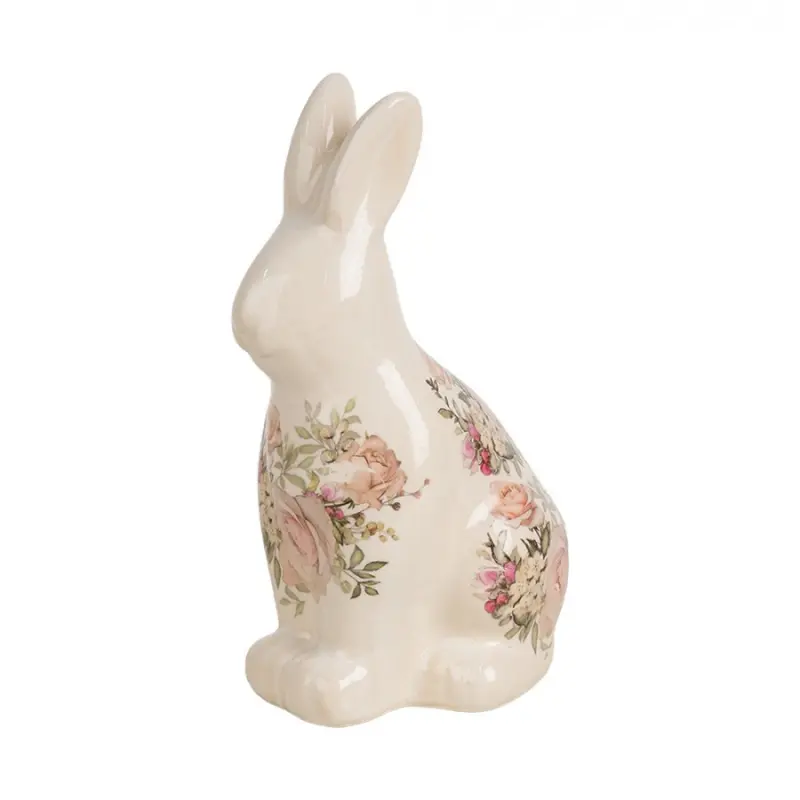 Keramická dekorace králík s růžemi Rosien M – 13x10x22 cm