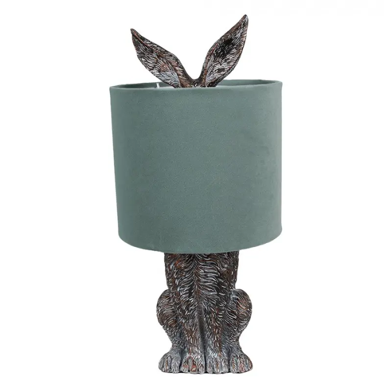 Hnědobílá stolní lampa králík s tyrkysovým stínidlem Konijn – 20x43 cm