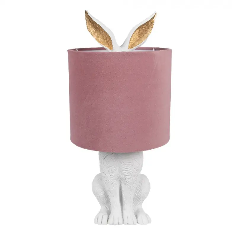 Bílá stolní lampa králík s růžovým stínidlem Rabbi - Ø 20*43 cm Clayre & Eef