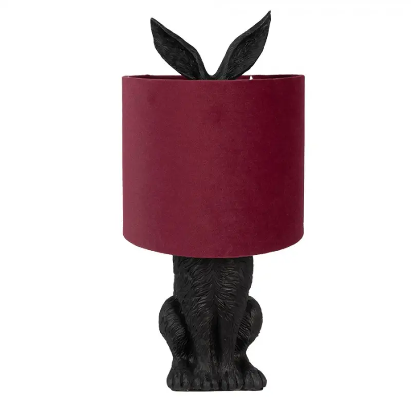 Černá stolní lampa králík s vínovým stínidlem Konijn – 20x43 cm