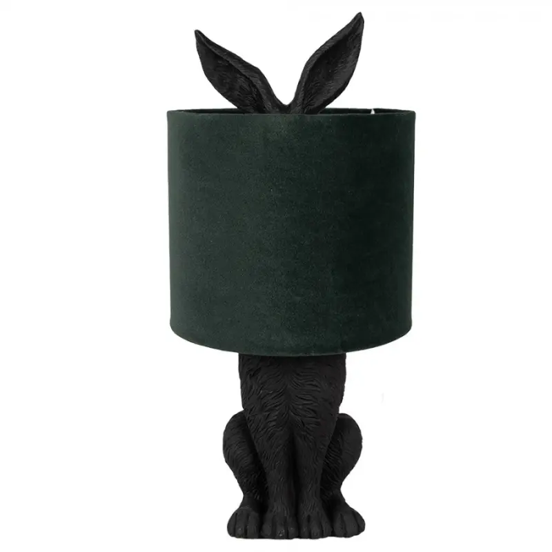 Černá stolní lampa králík s tmavě zeleným stínidlem Konijn – 20x43 cm