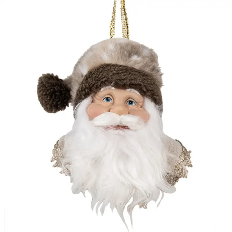 Béžovo-hnědá vánoční závěsná ozdoba Santa Claus s kožešinovou čepicí – 10x9x28 cm