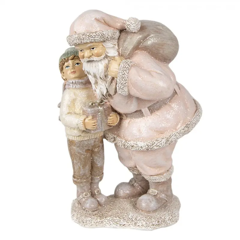 Figurka Santa Clause poslouchající přání malého chlapce – 13x11x18 cm