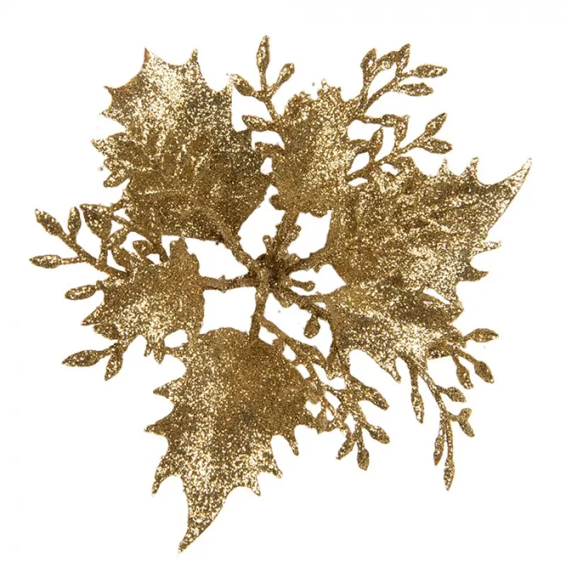 Umělá květina / dekorace cesmína zlatá – 11x3 cm