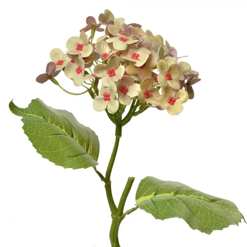 Umělá květina žlutá hortenzie s červeným středem – 37 cm