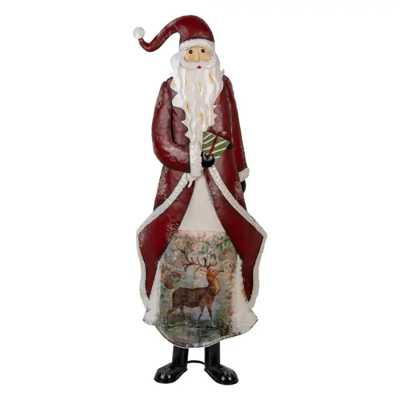 Vánoční dekorace Santa Claus v červeném kabátku s obrázkem jelena – 33x16x85 cm