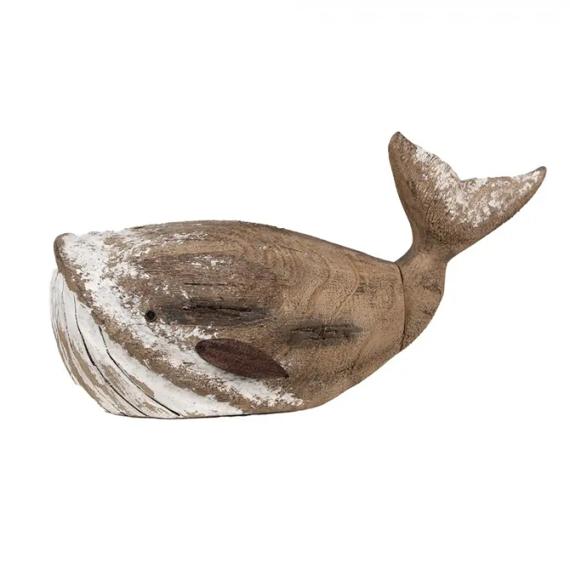 Dřevěná dekorace bílé velryby Seaside – 21 cm