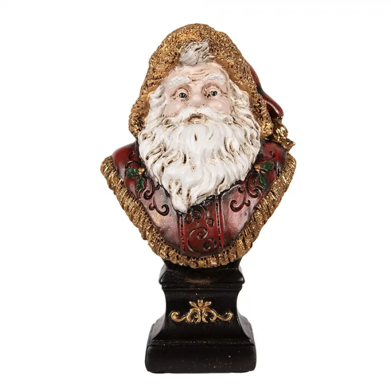 Vánoční dekorace busta Santa Clause v červeném kabátku na zdobeném podstavci – 10x8x17 cm