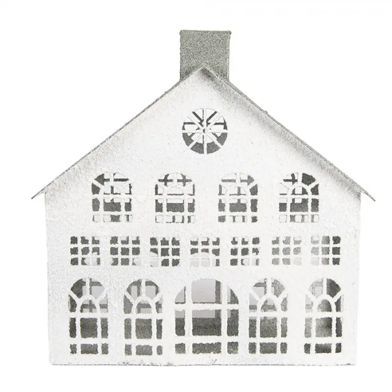 Bílá kovová dekorace velký městský dům na svíčku Zwemblik – 31x13x33 cm