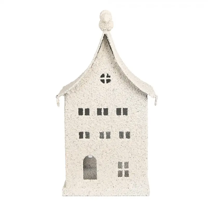 Bílá kovová dekorace domeček na svíčku s korouhvičkou na střeše Zwemblik – 12x12x27 cm
