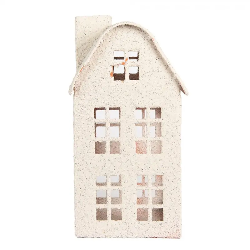 Bílá kovová dekorace domeček na svíčku s patrem a podkrovím na svíčku Zwemblik – 12x12x27 cm