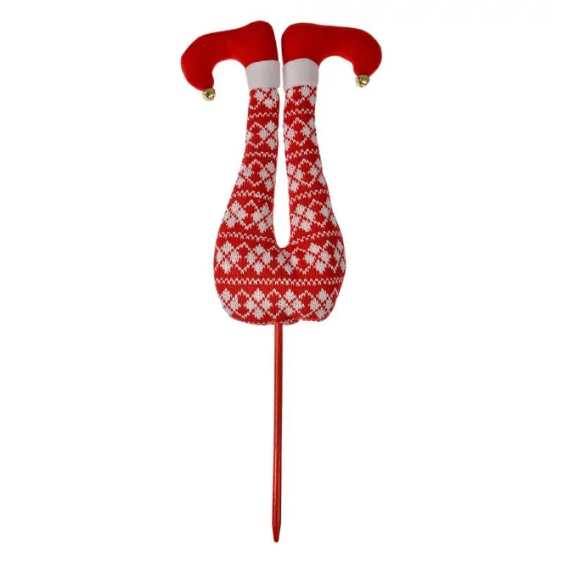 Vánoční dekorace zapichovací elf v červených punčochách – 80 cm