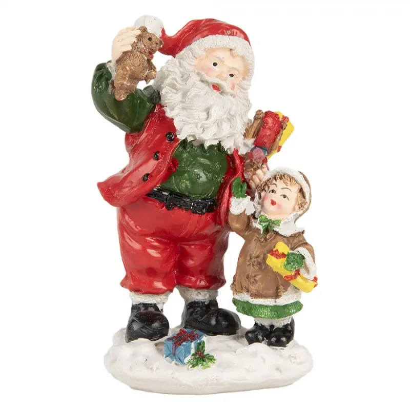 Vánoční dekorace Santa Claus s malou holčičkou a dárky na sněhu – 13 cm