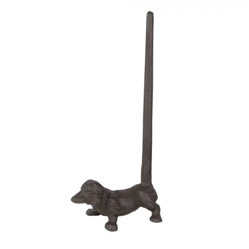 Hnědý kovový držák na kuchyňské utěrky s motivem psa – 14x8x30 cm