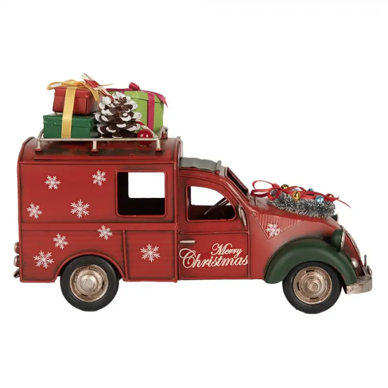 Vánoční dekorace dodávka se stromečkem a dárky Merry Christmas – 26x11x17 cm