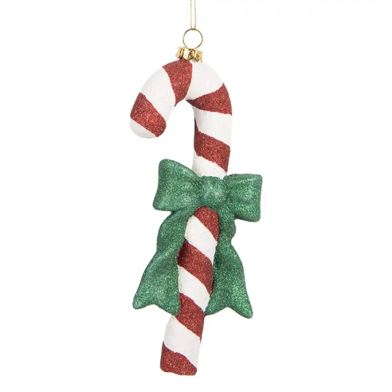 Červeno-bílá vánoční ozdoba třpytivá cukrová hůlka Candy Cane – 8x3x17 cm