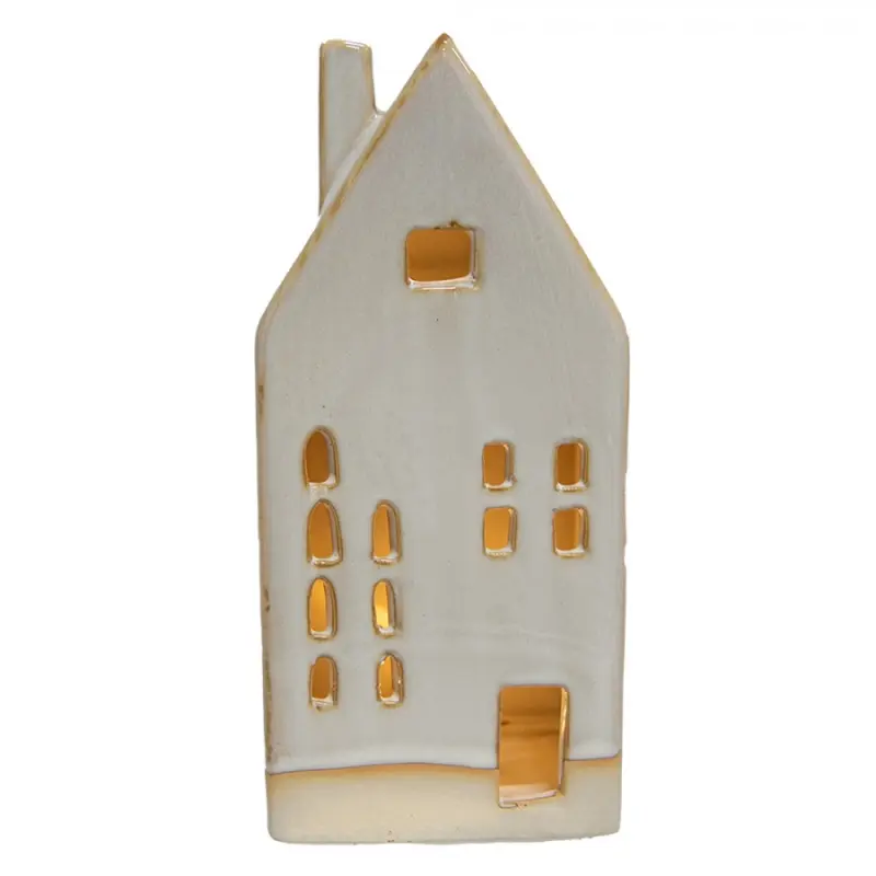 Dekorace béžový porcelánový domeček Lena – 18 cm