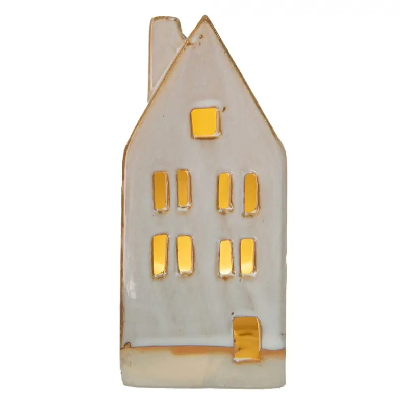 Dekorace béžový porcelánový domeček Lena – 15 cm
