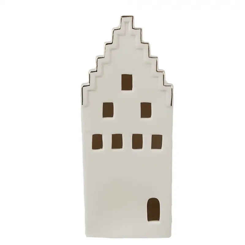Dekorace béžový porcelánový domeček Gustav – 20 cm