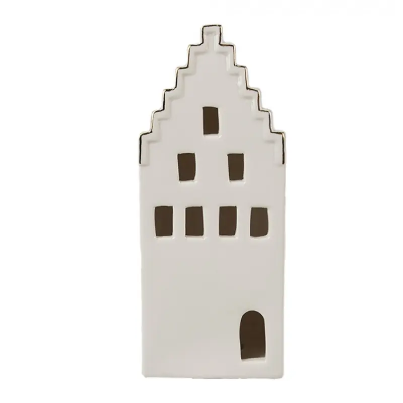 Dekorace béžový porcelánový domeček Gustav – 16 cm