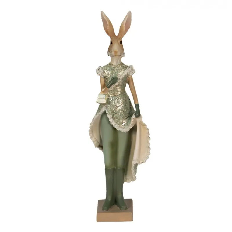 Figurka fešácké králičice v zelených šatech – 11x8x33 cm