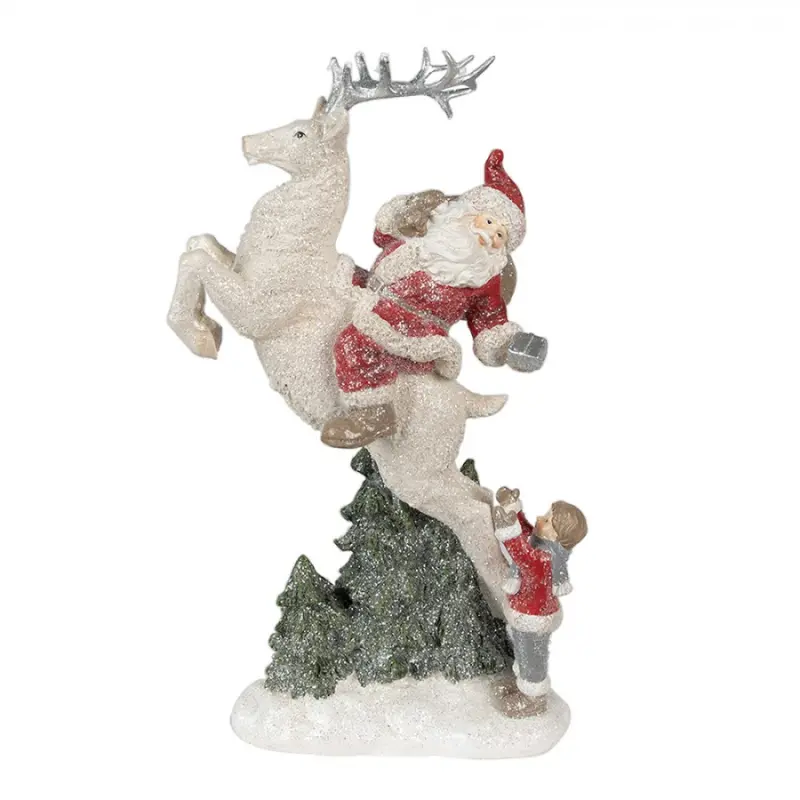 Figurka Santa Clause sedící na sobu rozdávající dárky – 33 cm