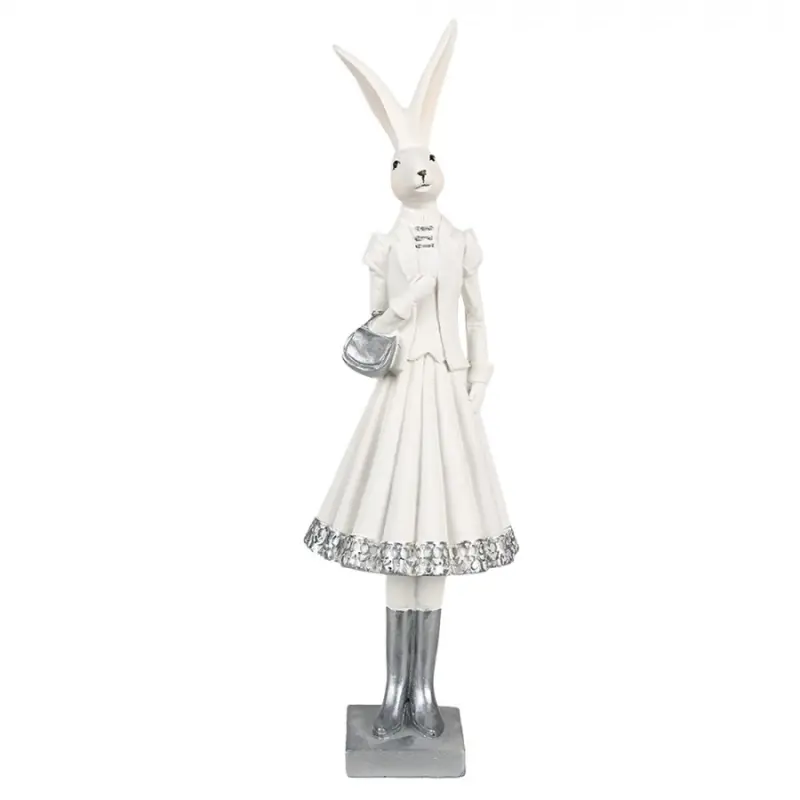 Figurka fešácké králičí slečny v sukni a stříbrnou kabelkou – 32 cm