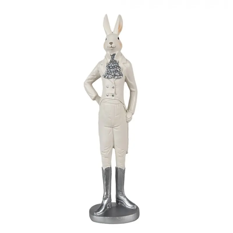 Velká figurka fešáckého králíčka v bílém obleku se stříbrnými boty – 40 cm