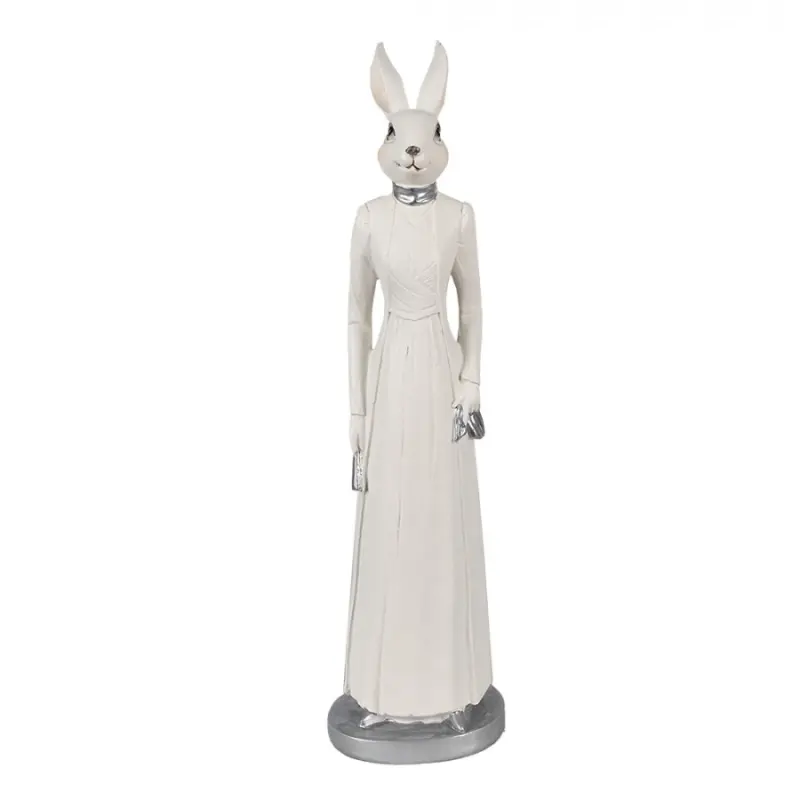 Velká figurka fešácké králičí dámy v bílých šatech – 41 cm