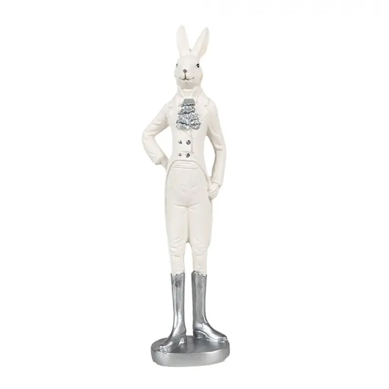 Figurka fešáckého králíčka v bílém obleku se stříbrnými boty I. – 20 cm