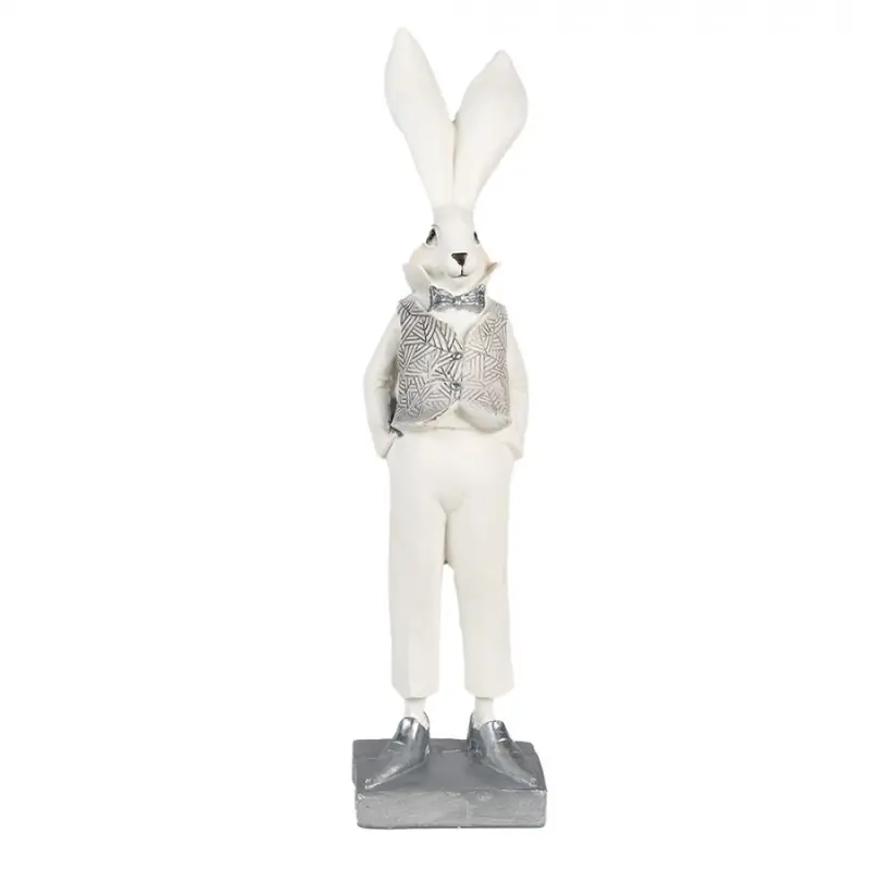 Figurka fešáckého králíčka s stříbrnou vestičkou – 36 cm