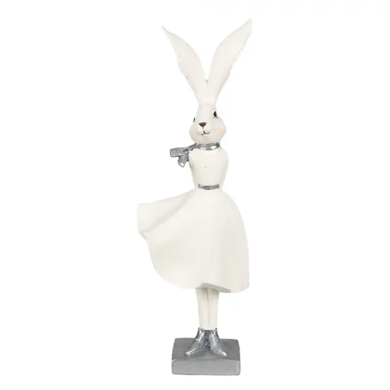 Figurka fešácké králičí slečny v bílé sukni – 37 cm