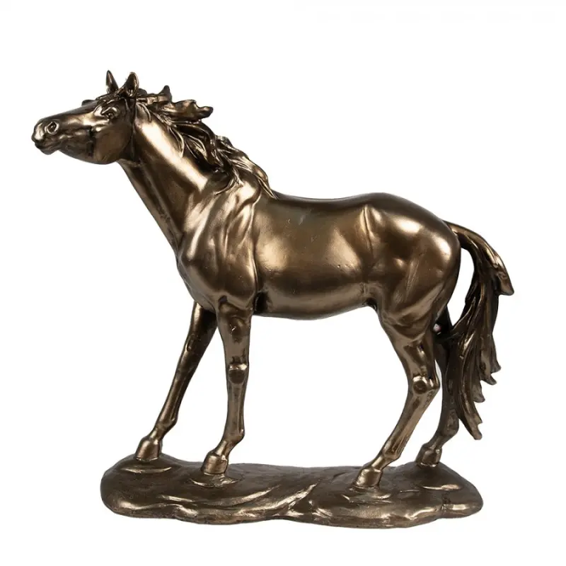 Dekorativní figurka zlatého koně na podstavci – 34x10x32 cm
