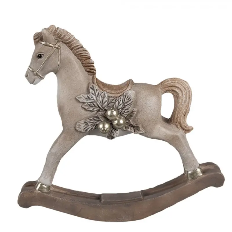 Dekorativní figurka hnědý houpací koník s cesmínou – 17x5x16 cm