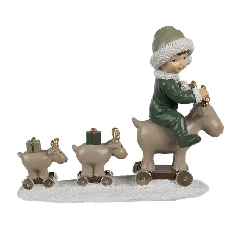 Dekorativní figurka miminko na sobím vláčku s dárky – 17x8x14 cm