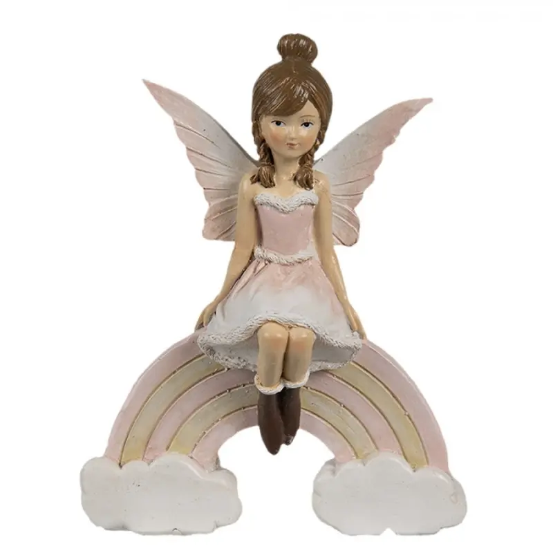 Dekorativní figurka růžová víla sedící na duze – 9x3x11 cm