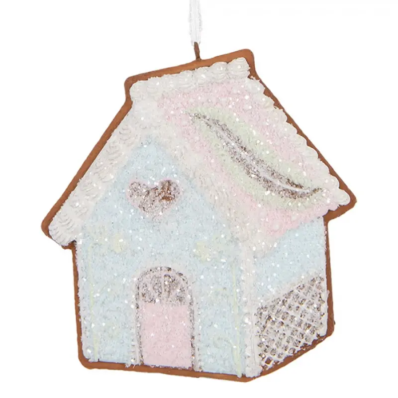 Závěsná vánoční ozdoba perníkový domeček s třpytivou polevou Bevroren XII – 9x1x10 cm