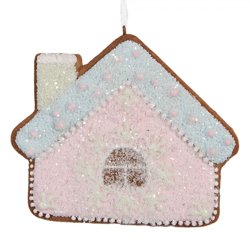 Závěsná vánoční ozdoba perníkový domeček s třpytivou polevou Bevroren XIV – 9x1x8 cm