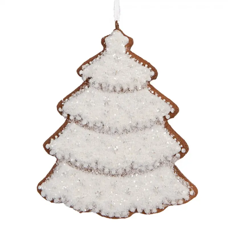 Závěsná dekorace zasněžený perníkový stromeček Frosted Ginger - 9*1*10 cm Clayre & Eef