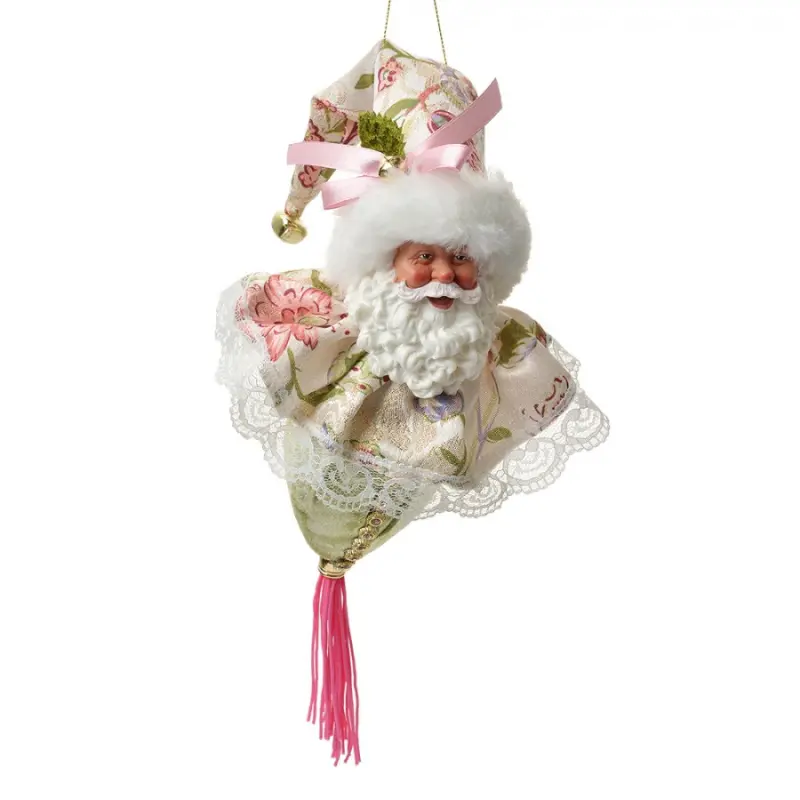 Zeleno-růžová závěsná dekorace Santa Claus se střapcem – 35 cm